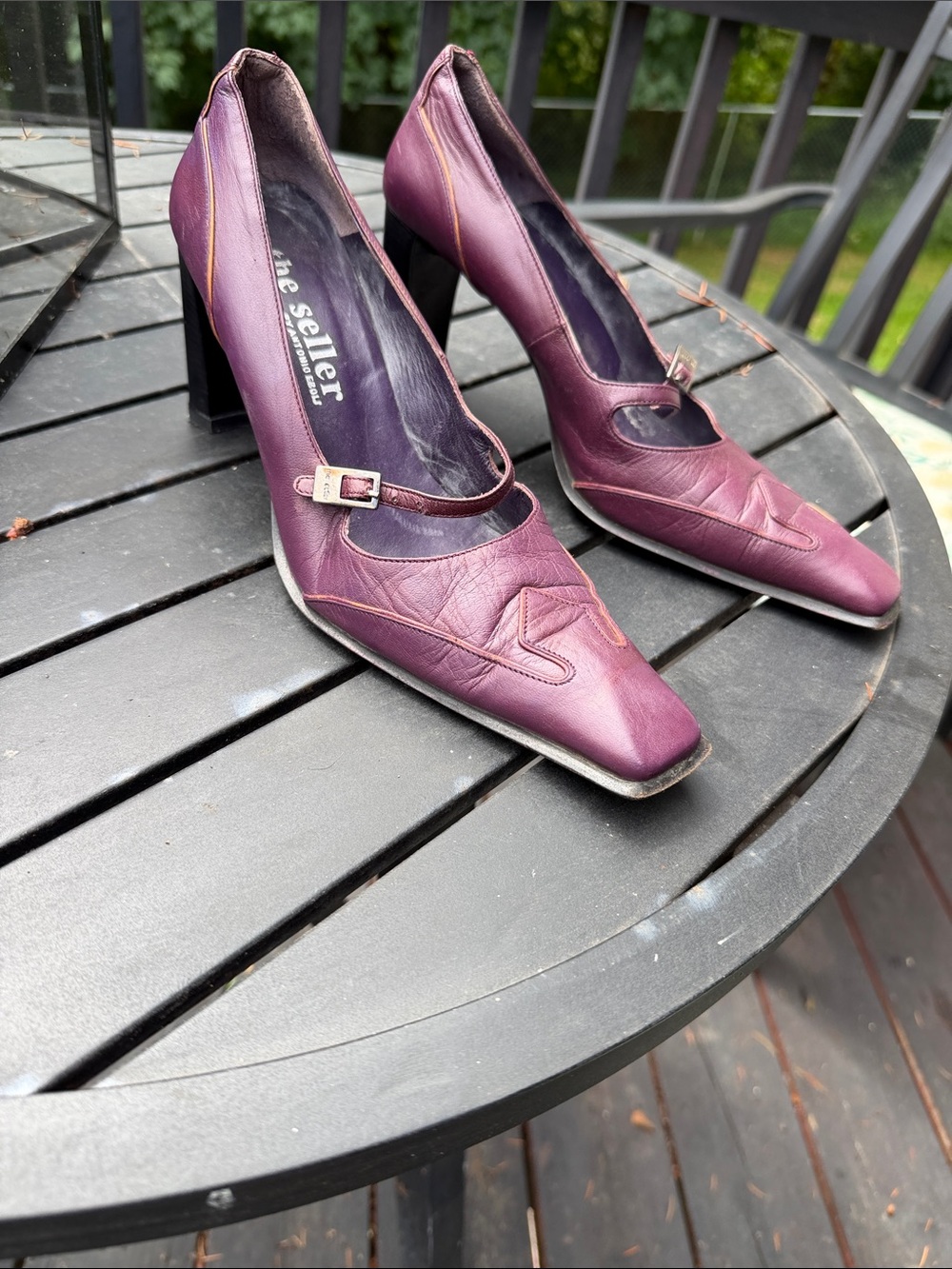 Plum Purple Leather Mary Jane Heels with Buckle
